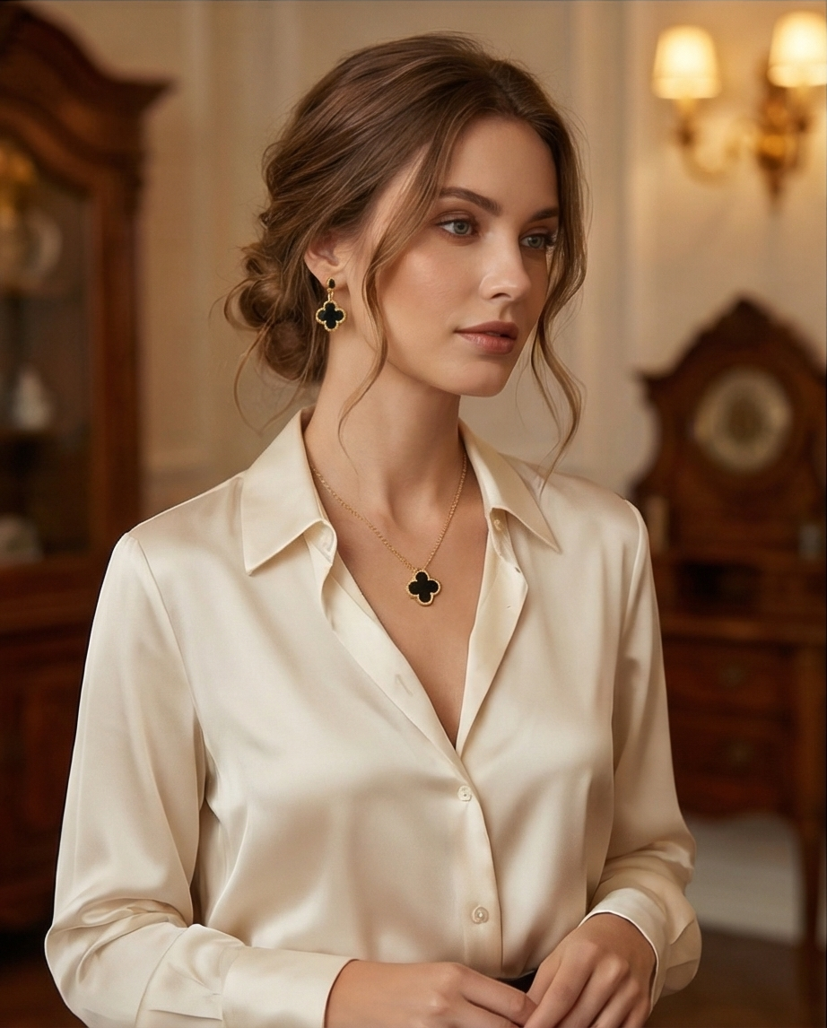 Set de Trébol Negro Estilo Van Cleef