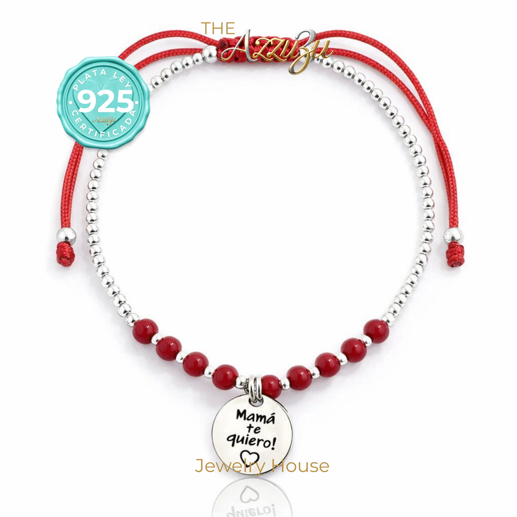 925 Sterling Silver “Mama Te Quiero” Red & Silver Beaded Cord Bracelet