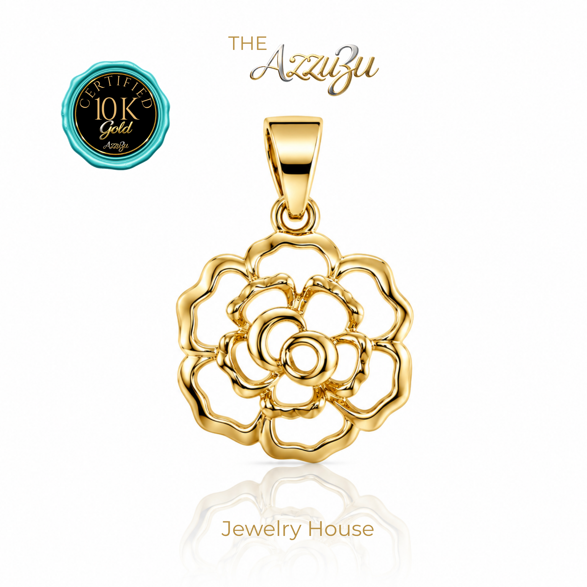 The AzzuZu 10K Yellow Gold "Open Layered Rose" Pendant