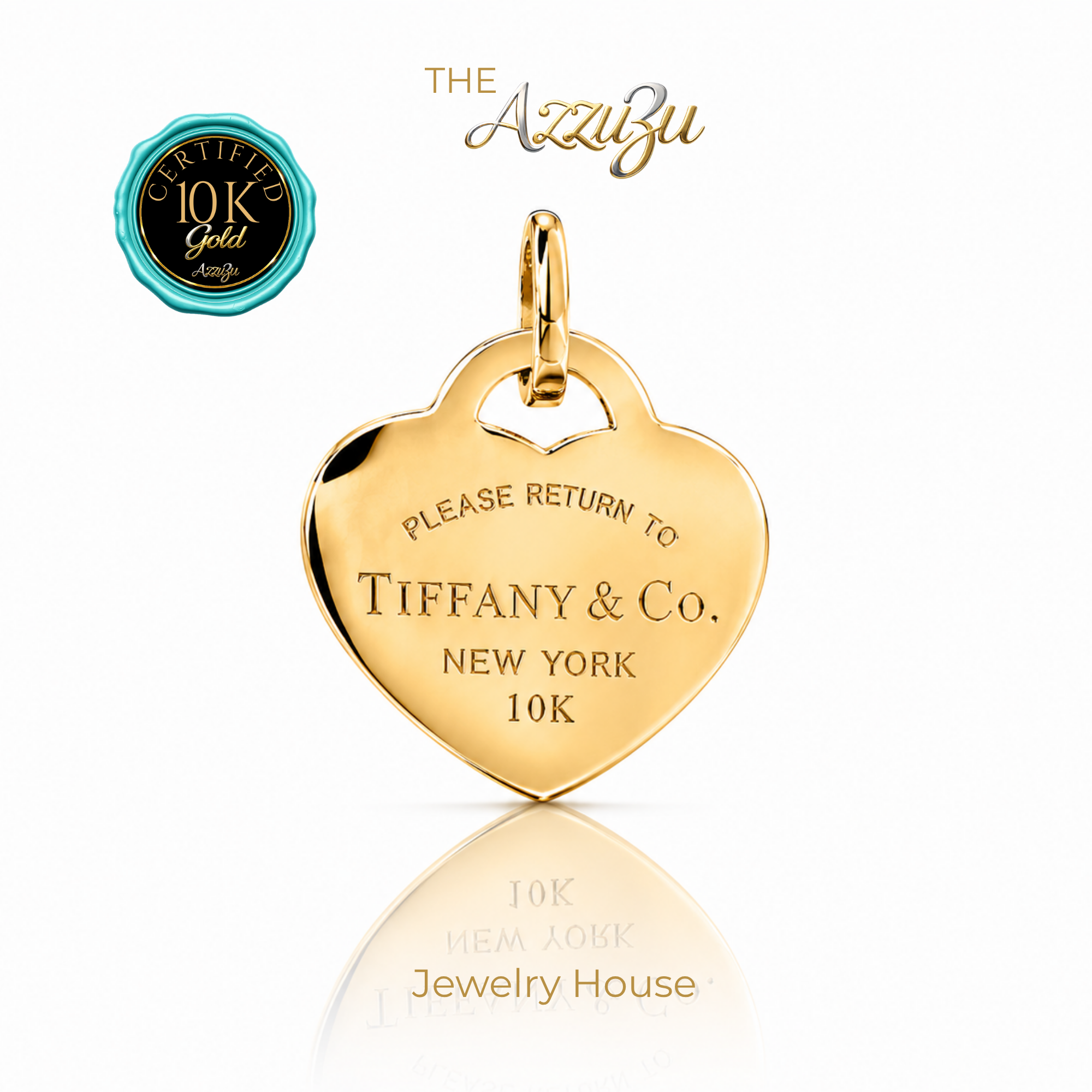 The AzzuZu 10K Yellow Gold  "Luxury Heart Tag" Pendant