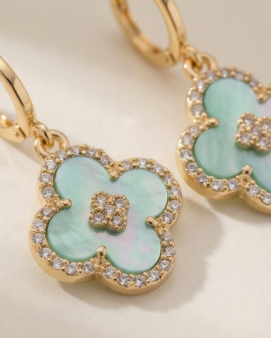 Turquoise Mother of Pearl Drop Van Cleef Style Earrings