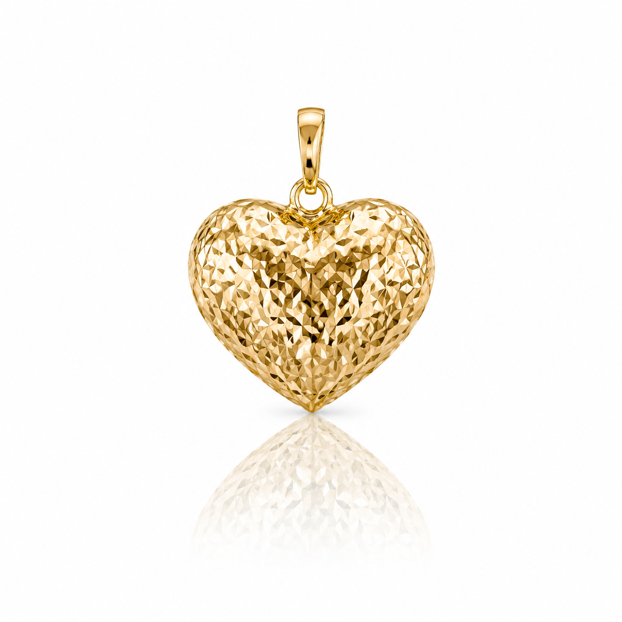 14K Diamond Cut Puffed Heart Gold Pendant
