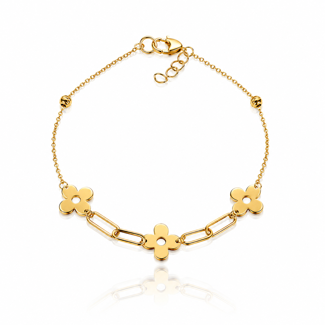 10K Paper Clip Clover Gold Bracelet