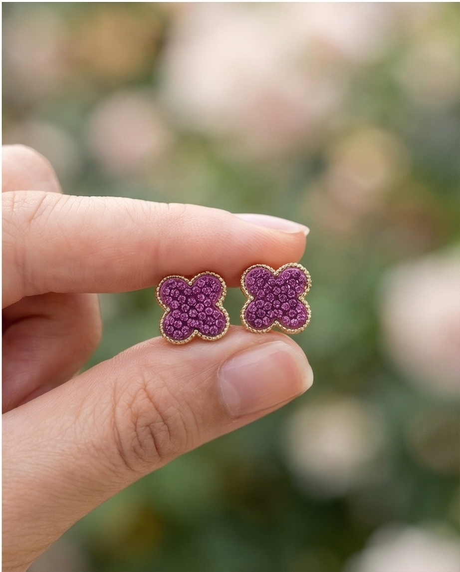 Purple Pave Microcrystal Van Cleef Style Earrings
