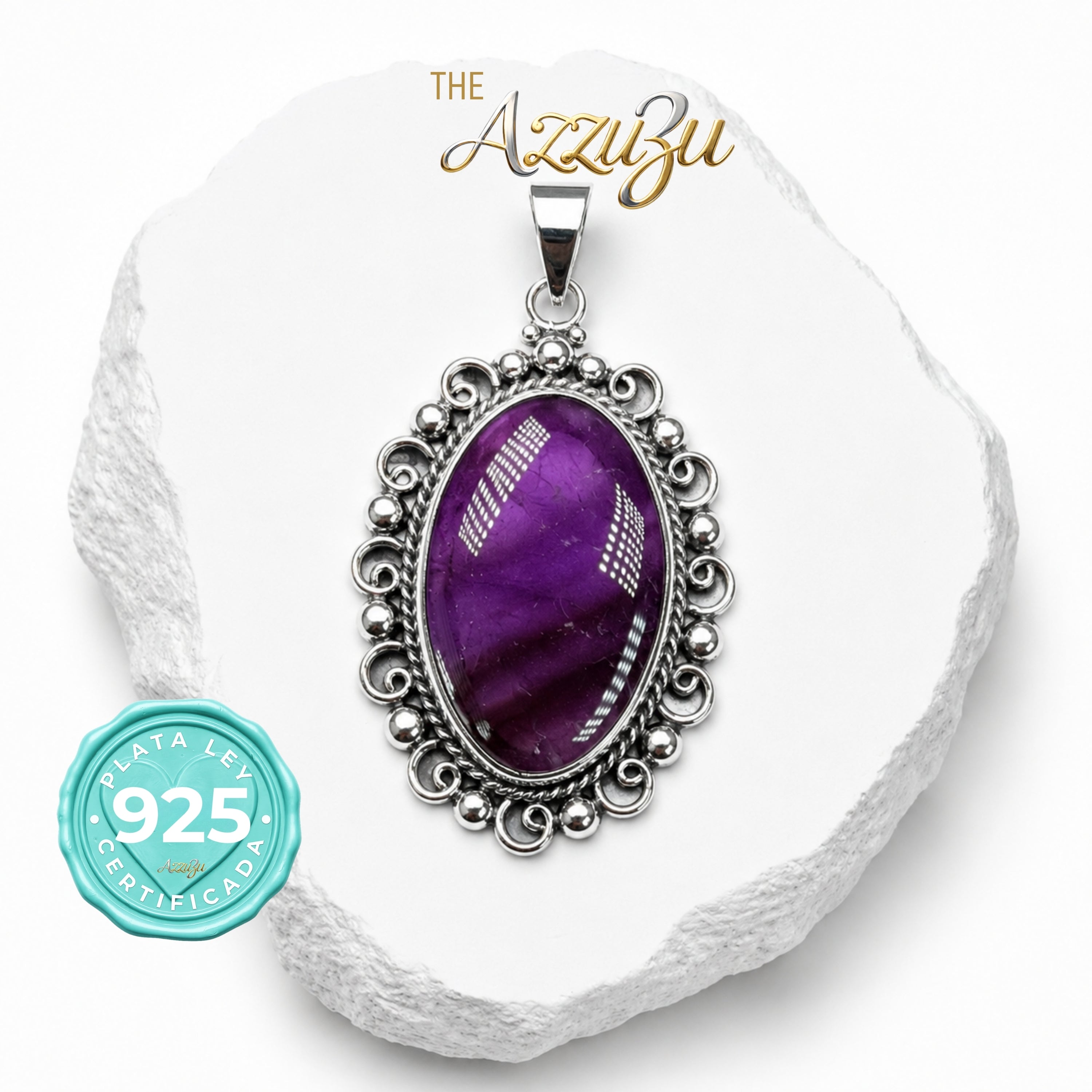 The AzzuZu 925 Sterling Silver Amethyst Pendant