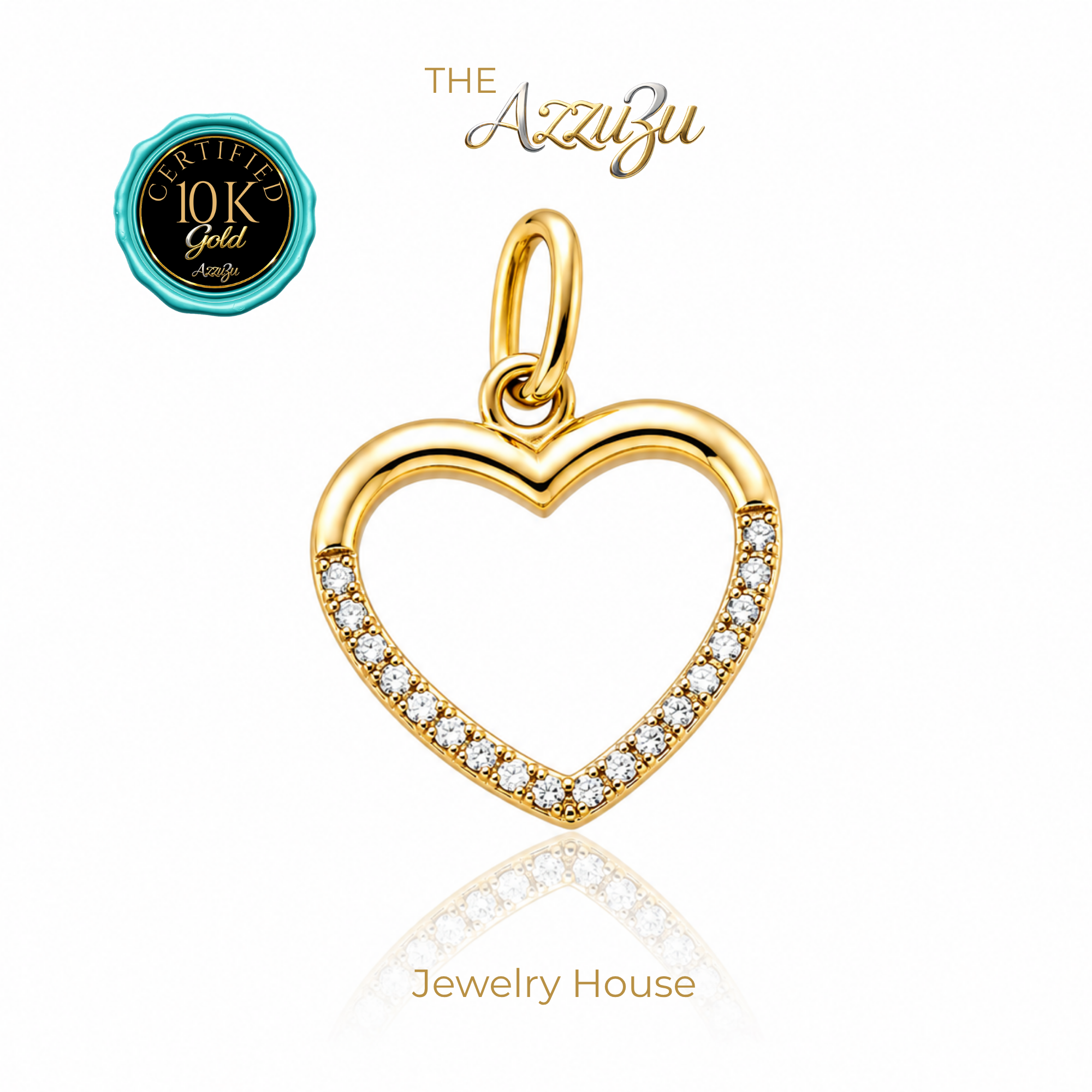 The AzzuZu 10K Yellow Gold "Pavé Open Heart Gold" Pendant