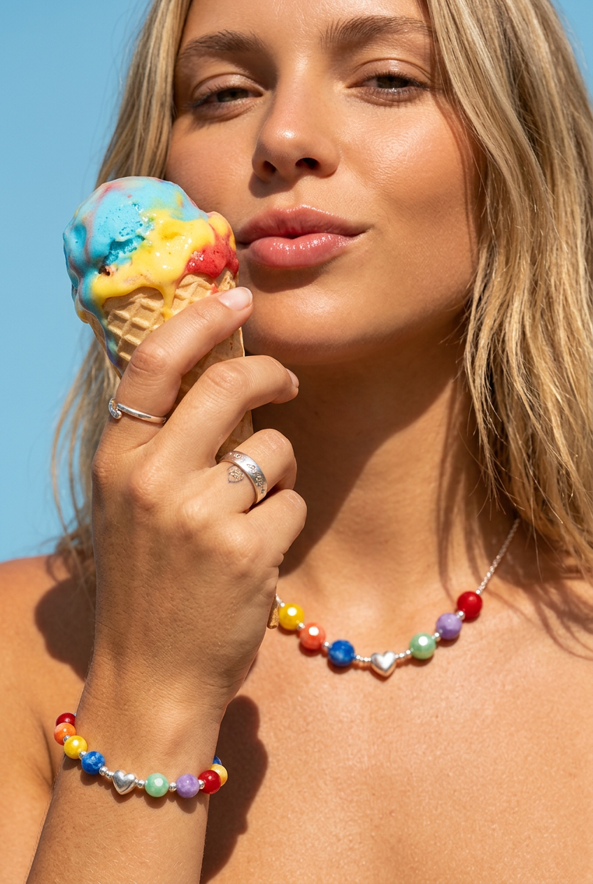 The AzzuZu 925 Sterling Silver Natural Multicolor Faceted Agate “Puffed Heart”Necklace