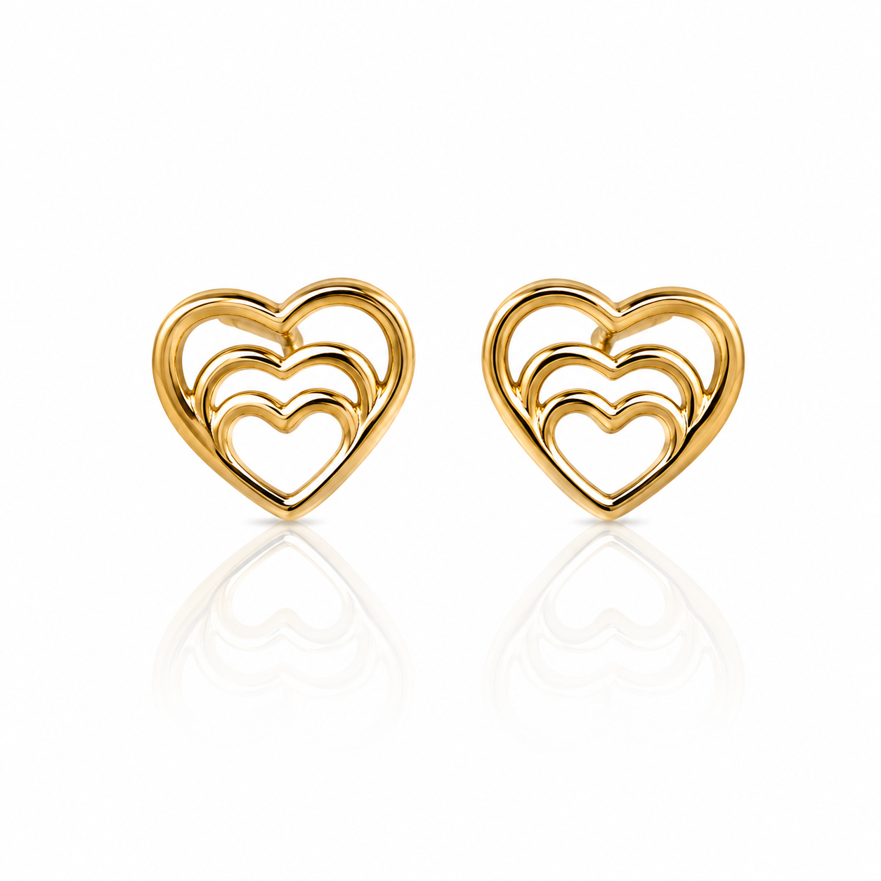 10K Layered Heart Stud Gold Earings