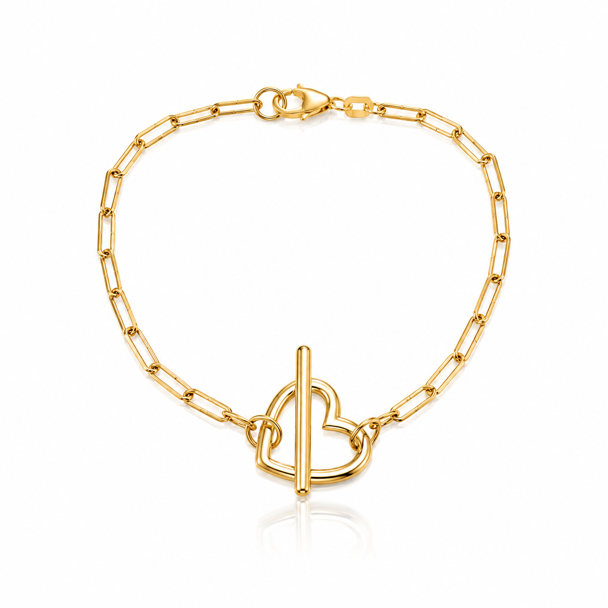 10K Heart Toggle Paper Clip Gold Bracelet