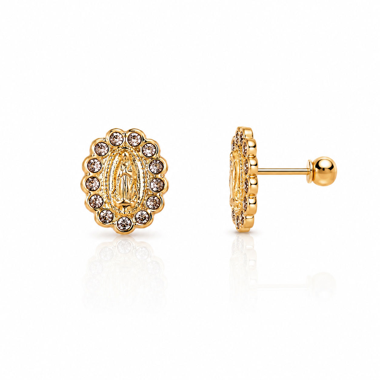 10K Our Lady of Guadalupe Gold Stud Earings