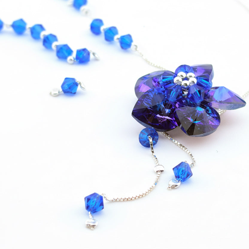 Sterling Silver Necklace & Earrings Set with Swarovski Mystic Crystal Flower