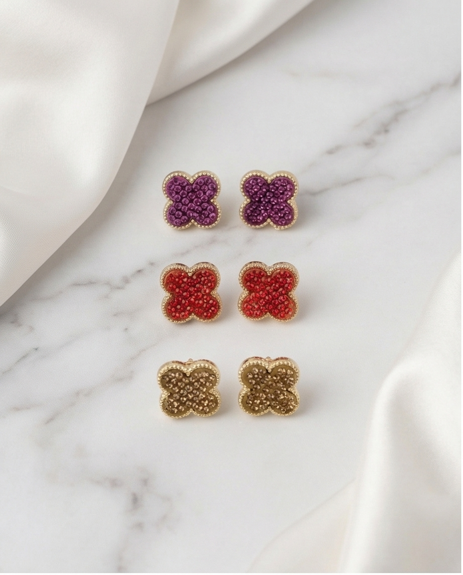 Gold Pave Microcrystal Van Cleef Style Earrings