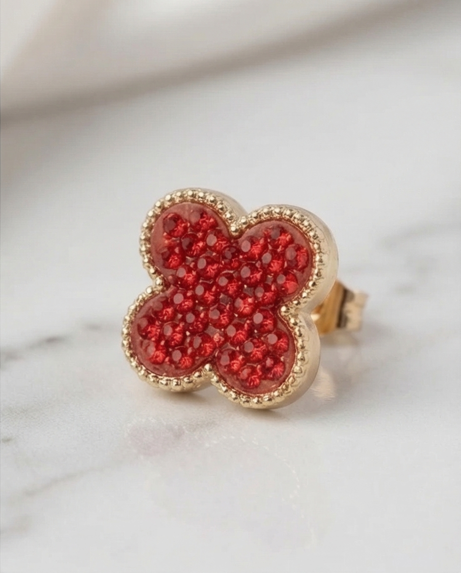 Red Pave Microcrystal Van Cleef Style Earrings