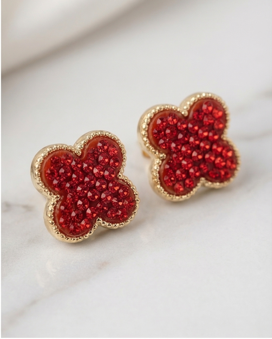 Red Pave Microcrystal Van Cleef Style Earrings