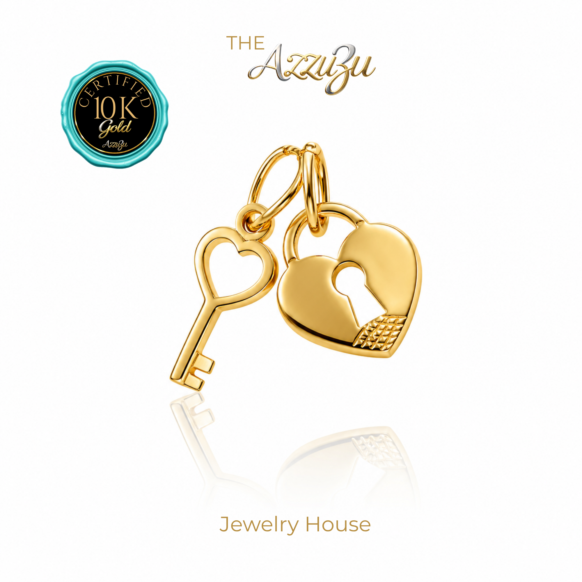 The AzzuZu 10K Yellow Gold  "Heart Lock and Key" Pendant