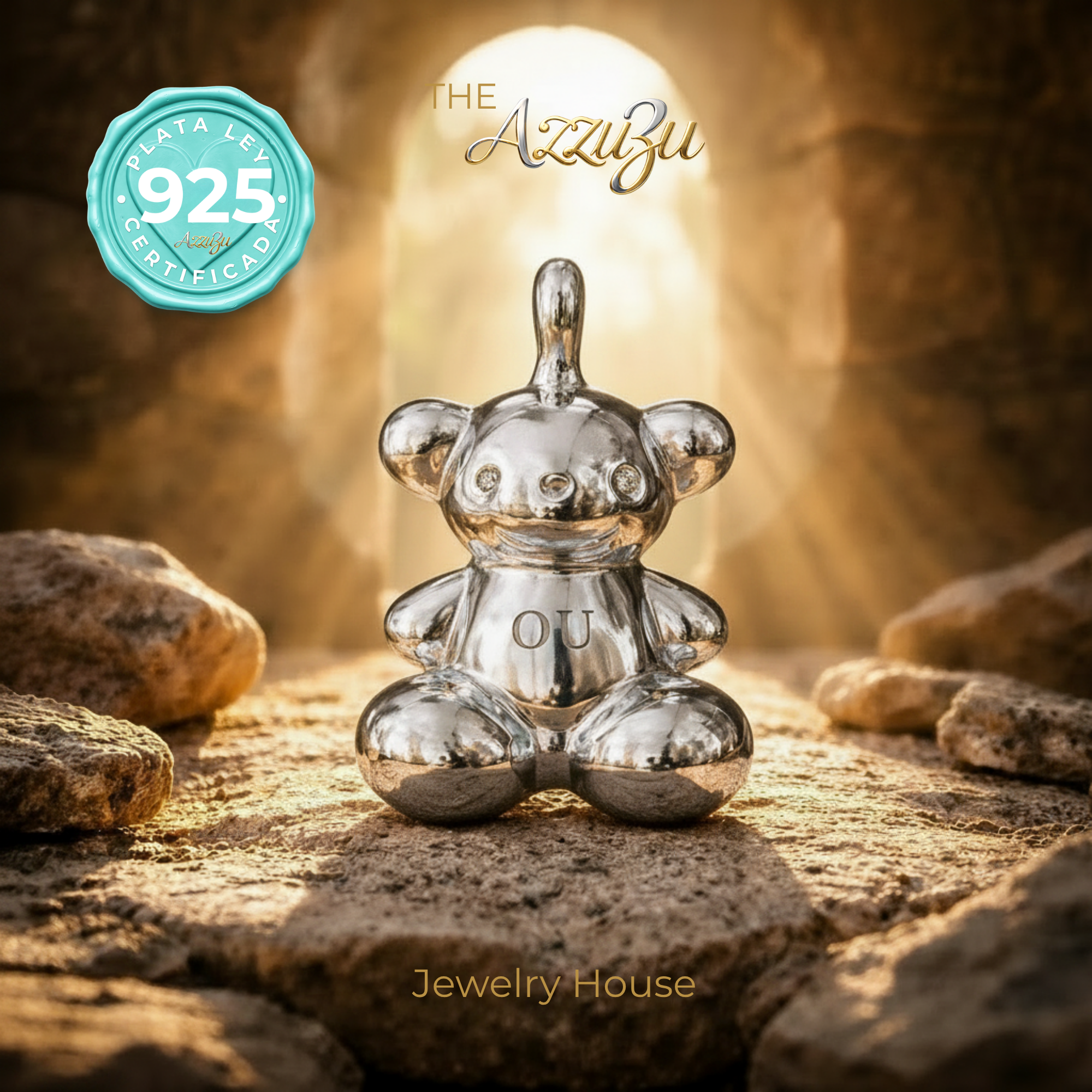 925 Sterling Silver Electroformed "Puffy Bear" MAXI Pendant