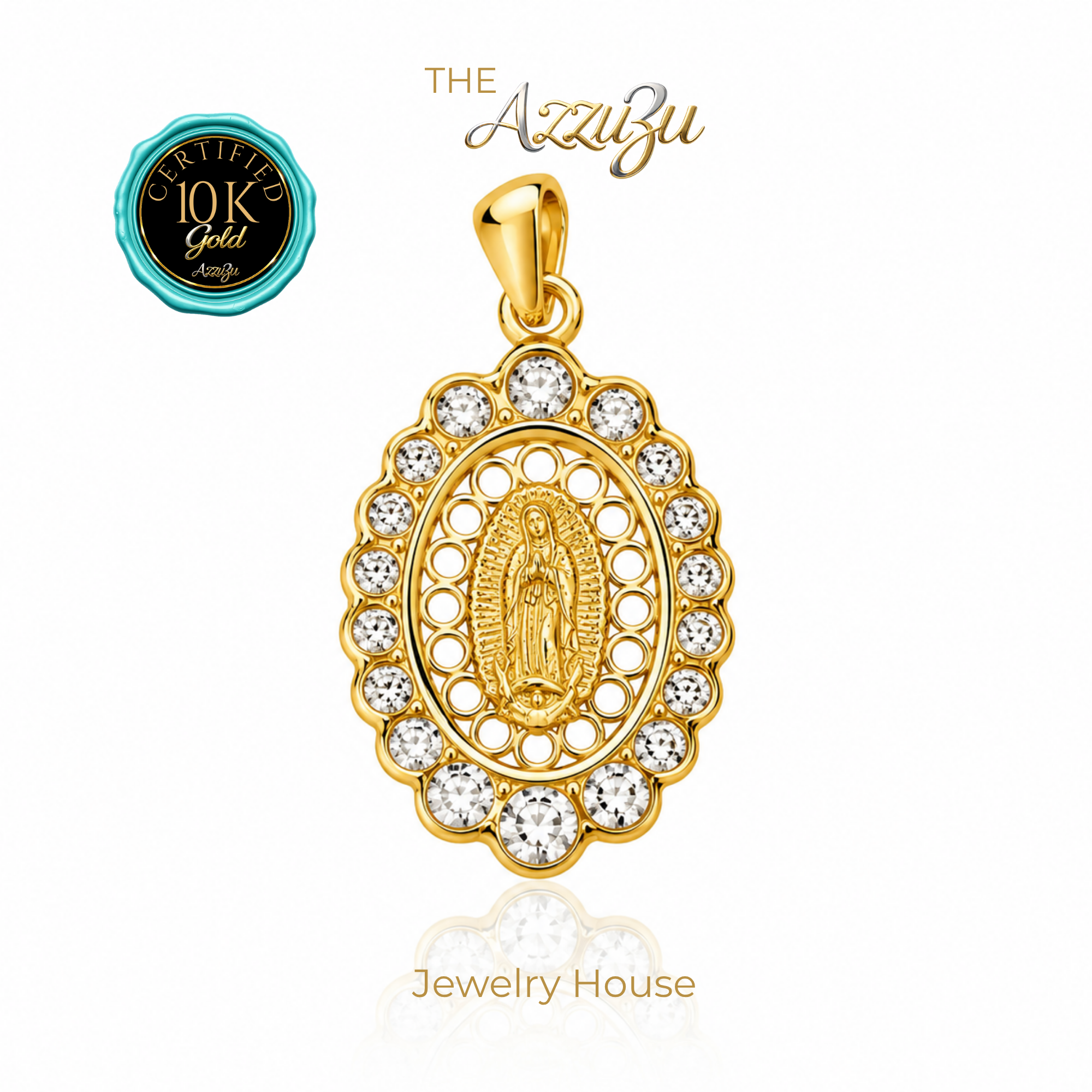 The AzzuZu 10K Yellow Gold "Our Lady Of Guadalupe" Zirconia Pendant