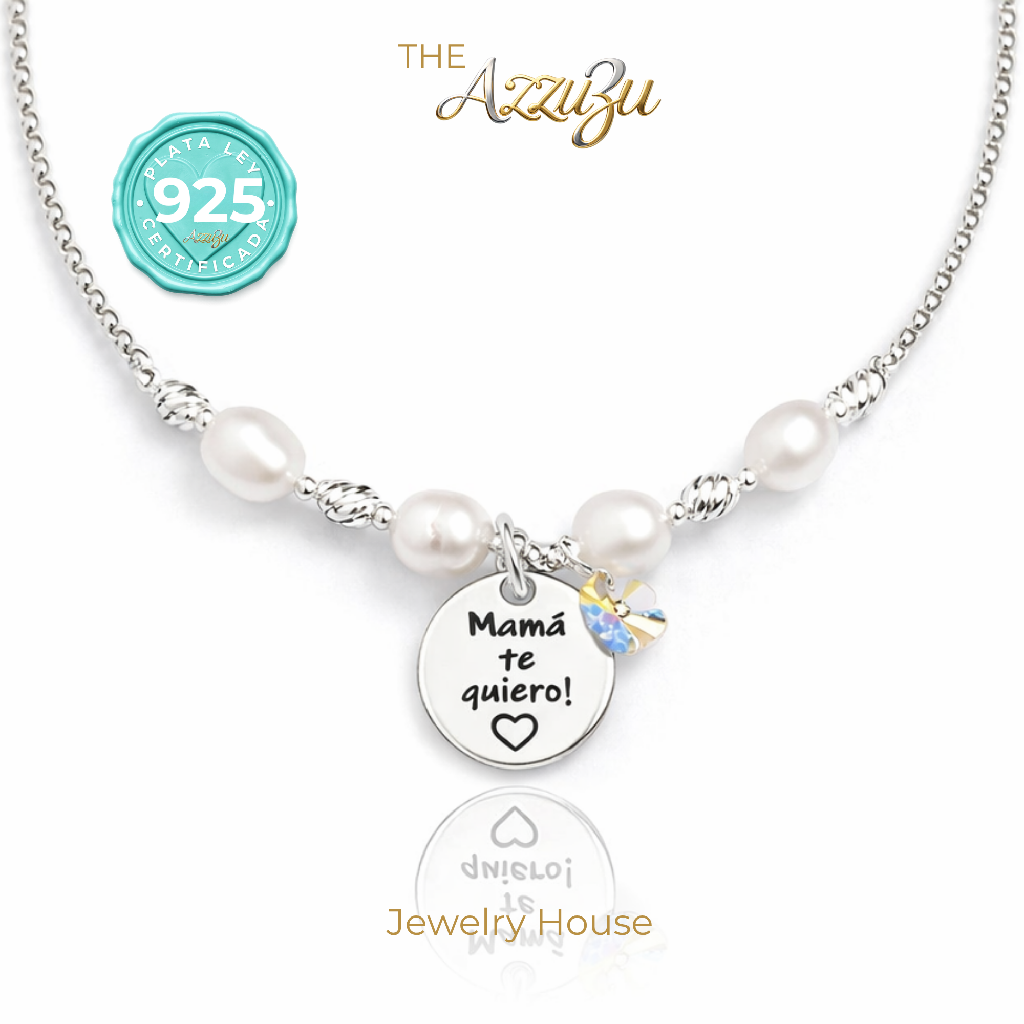 925 Sterling Silver “Mama Te Quiero” Pearls & Crystals Necklace