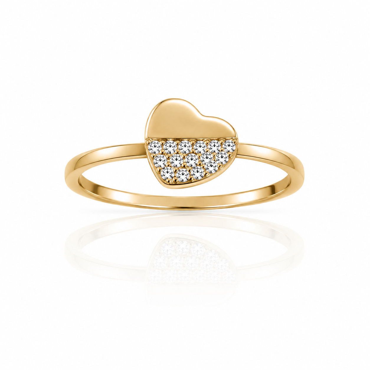 10K Half Pavé Heart Gold Ring
