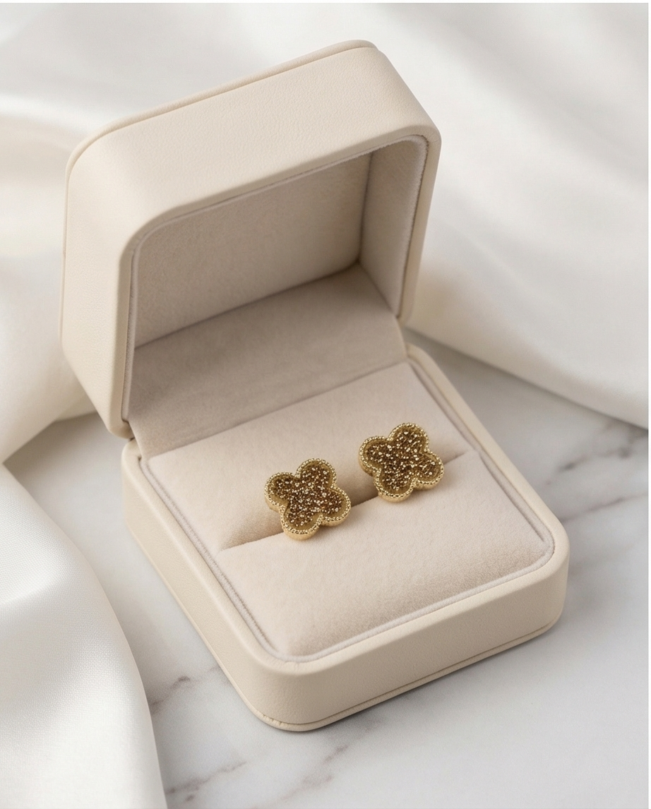 Gold Pave Microcrystal Van Cleef Style Earrings