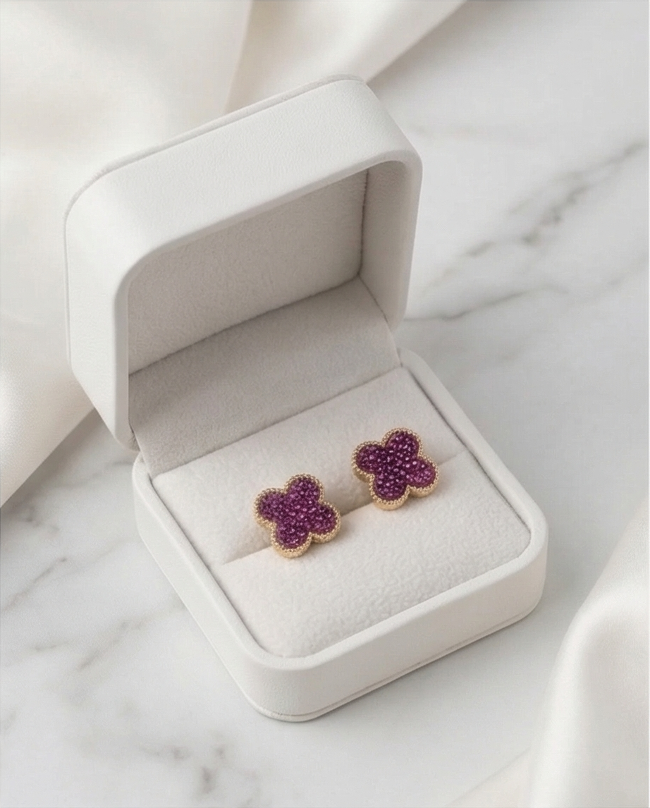 Purple Pave Microcrystal Van Cleef Style Earrings