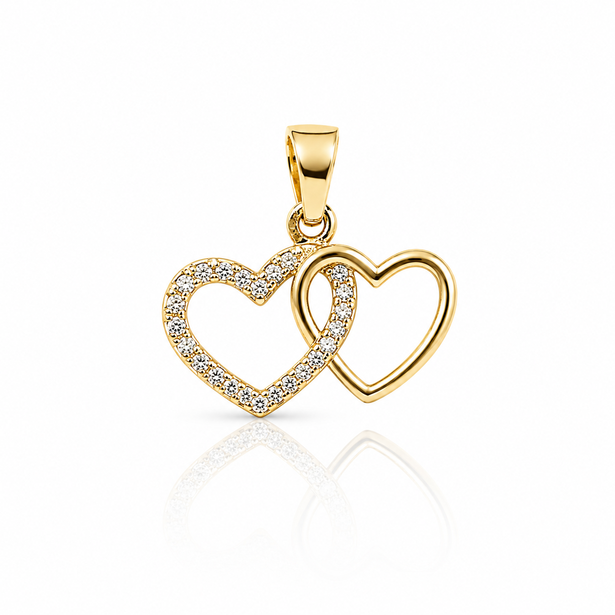 10K Pavé Interlocking Hearts Gold Pendant