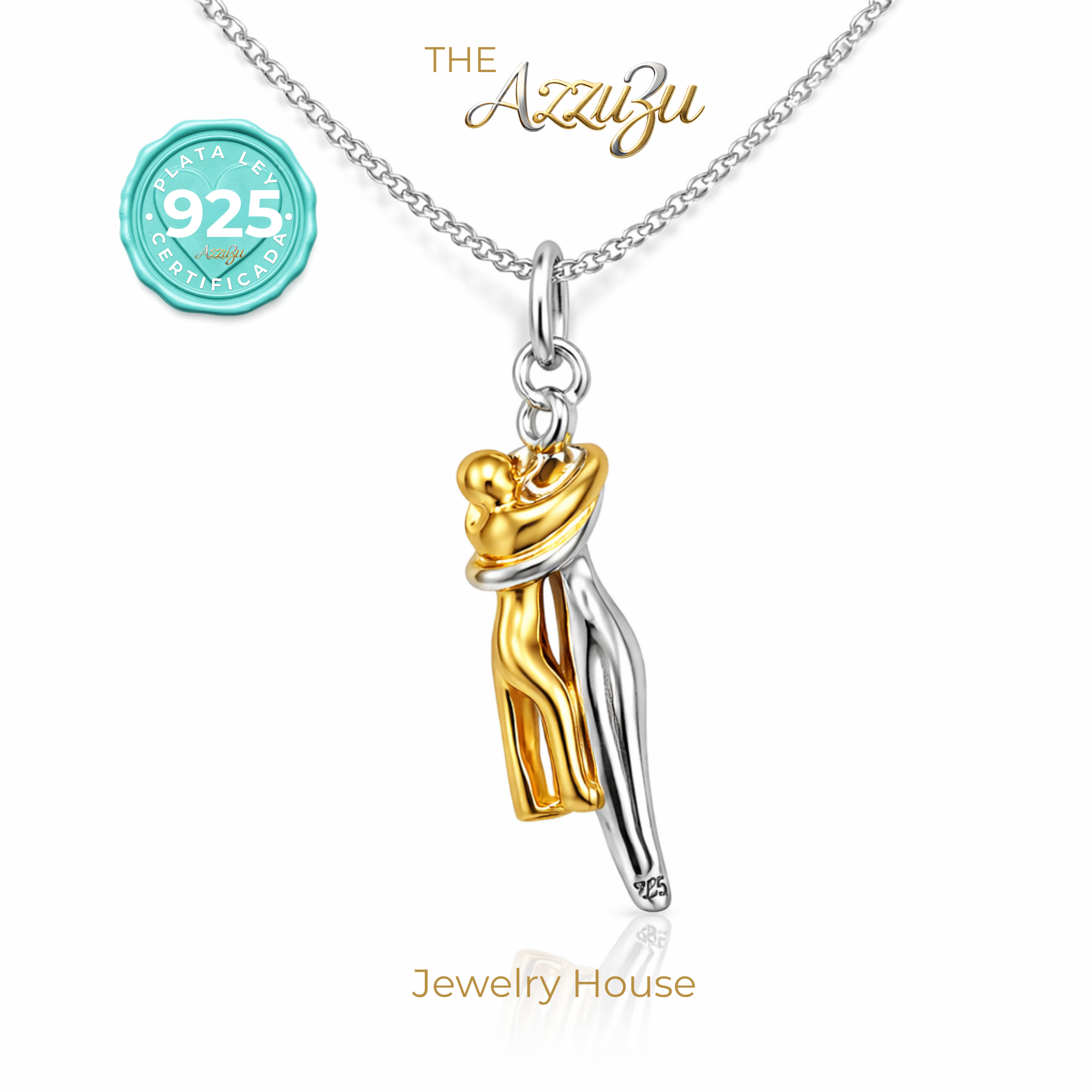 925 Sterling Silver "Mother & Child Embrace" Pendant Necklace