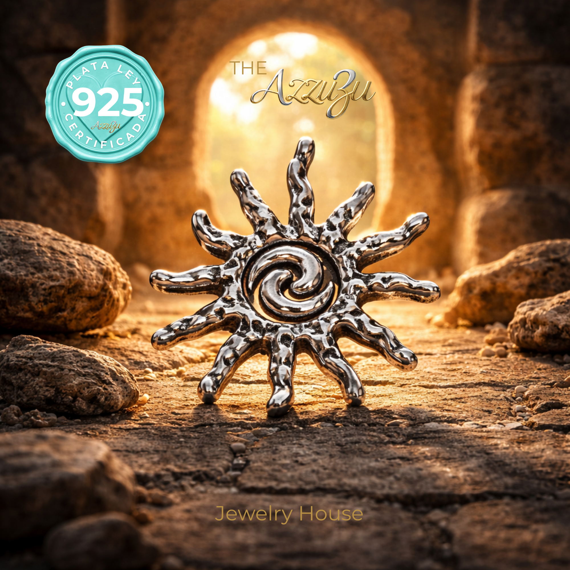925 Sterling Silver Electroformed "Solar Spiral Emblem" MAXI Pendant