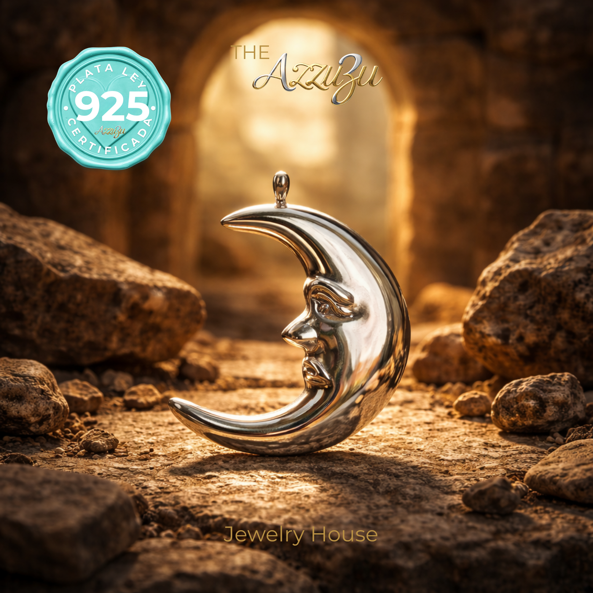 925 Sterling Silver Electroformed "Nocturne Moon Face" MAXI Pendant