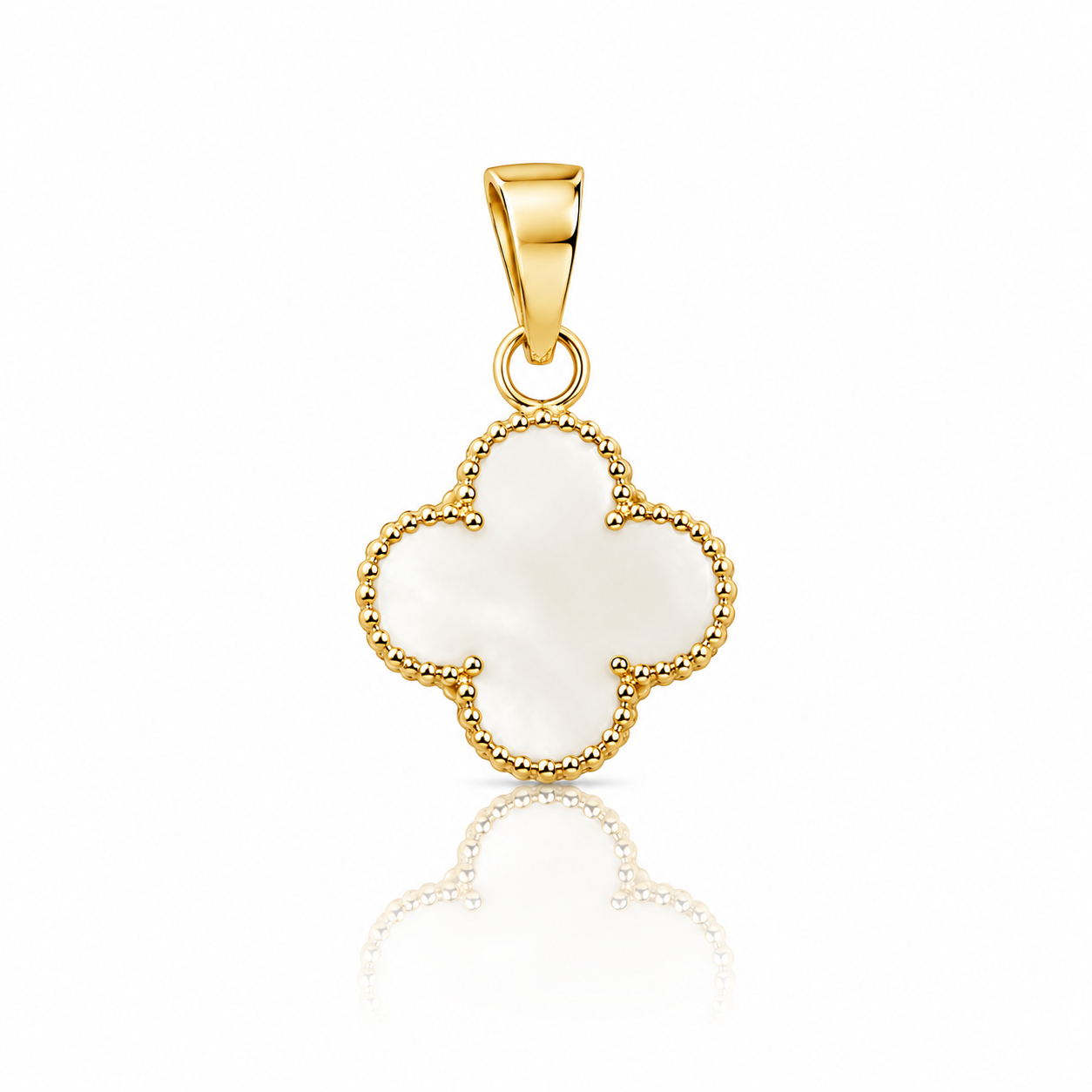 10K White Enamel Clover Gold Pendant
