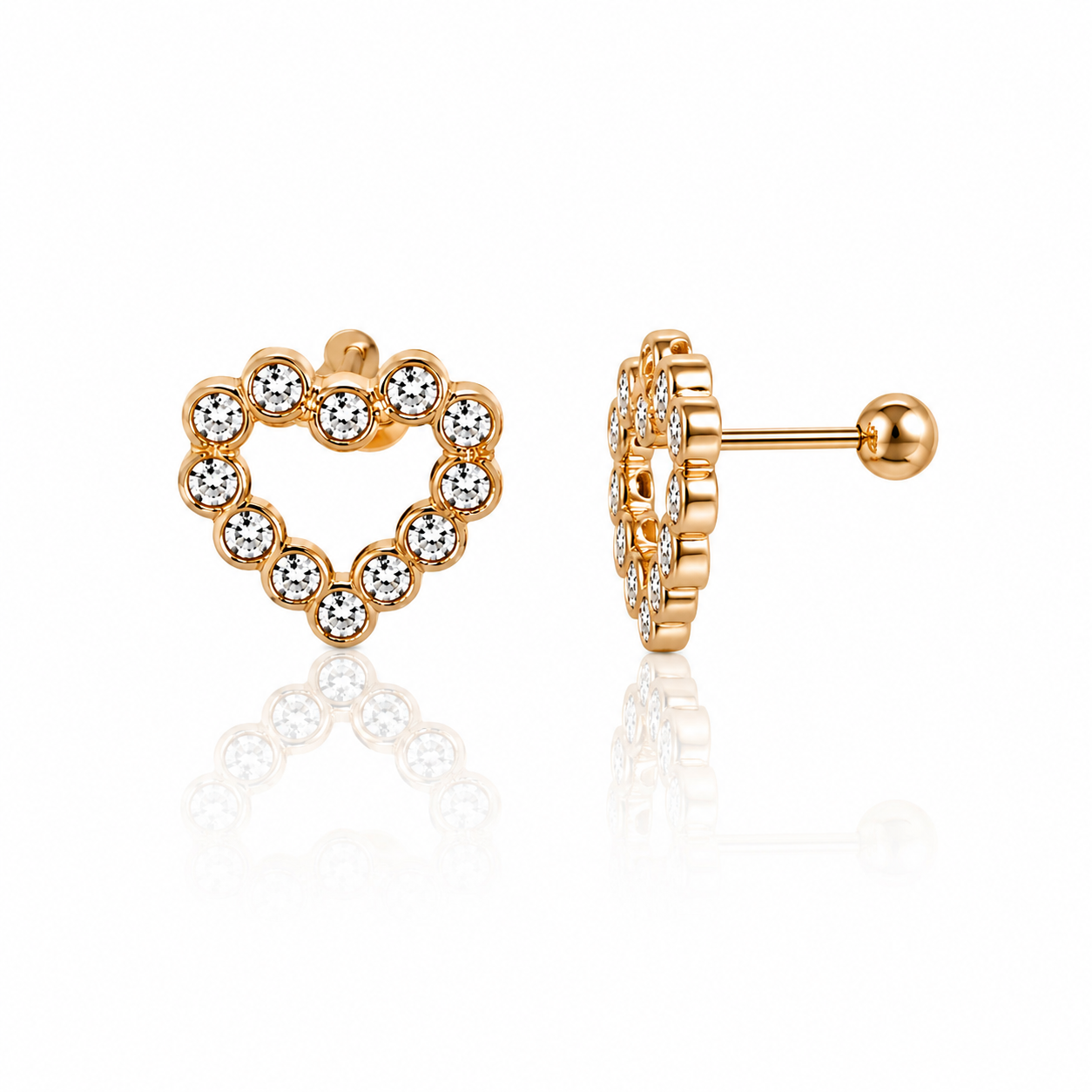 10K Pavé Heart Stud Gold Earings