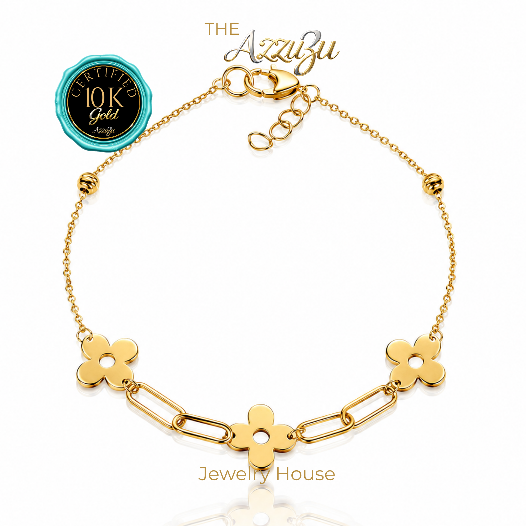 The AzzuZu 10K Yellow Gold "Flowers" Paper Clip Bracelet