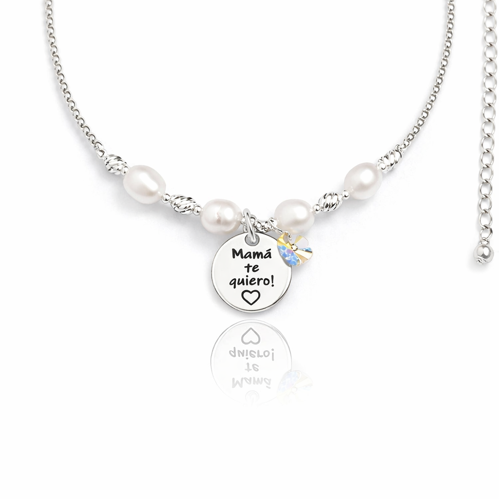 925 Sterling Silver “Mama Te Quiero” Pearls & Crystals Necklace
