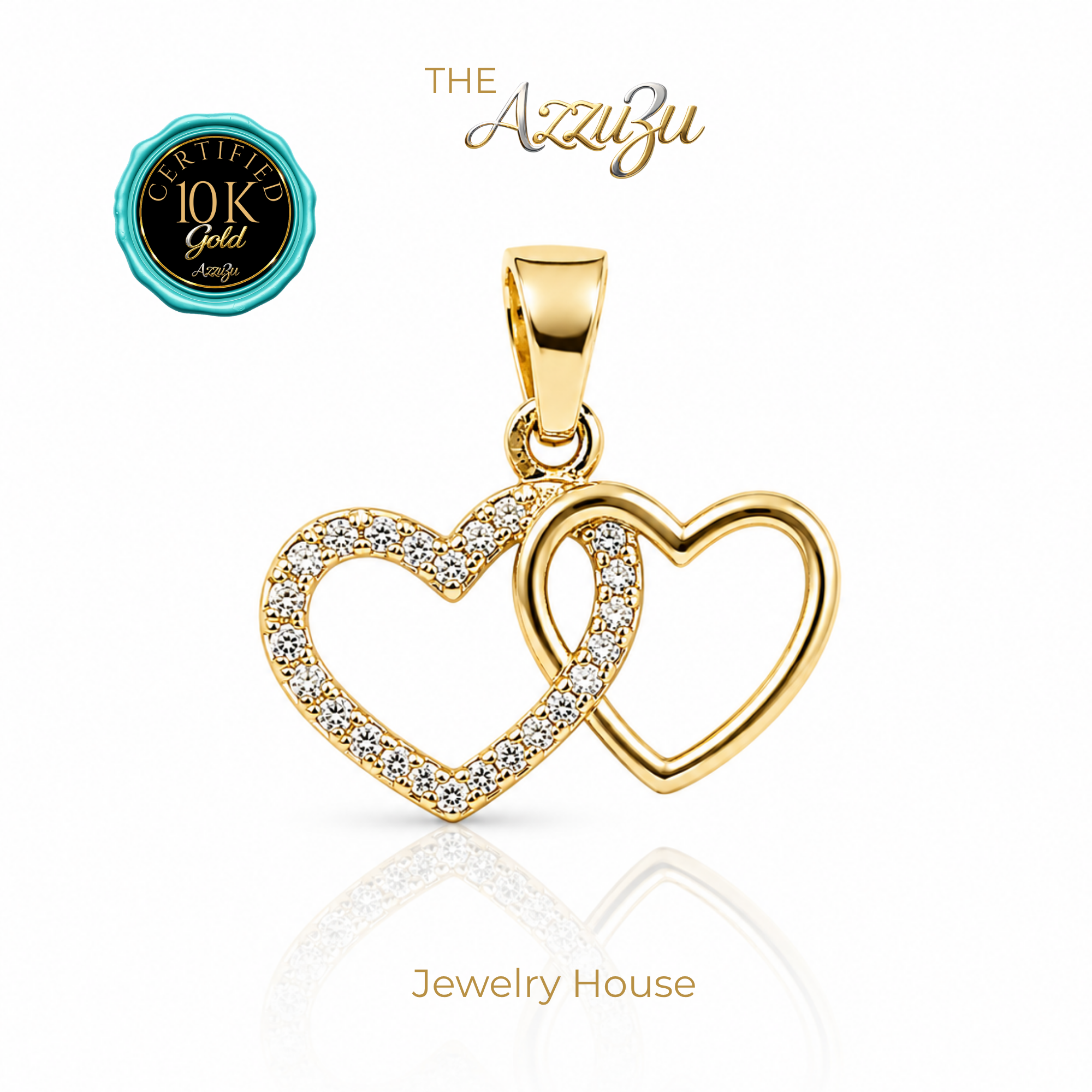 The AzzuZu 10K Yellow Gold "Pavé Interlocking Hearts"  Pendant