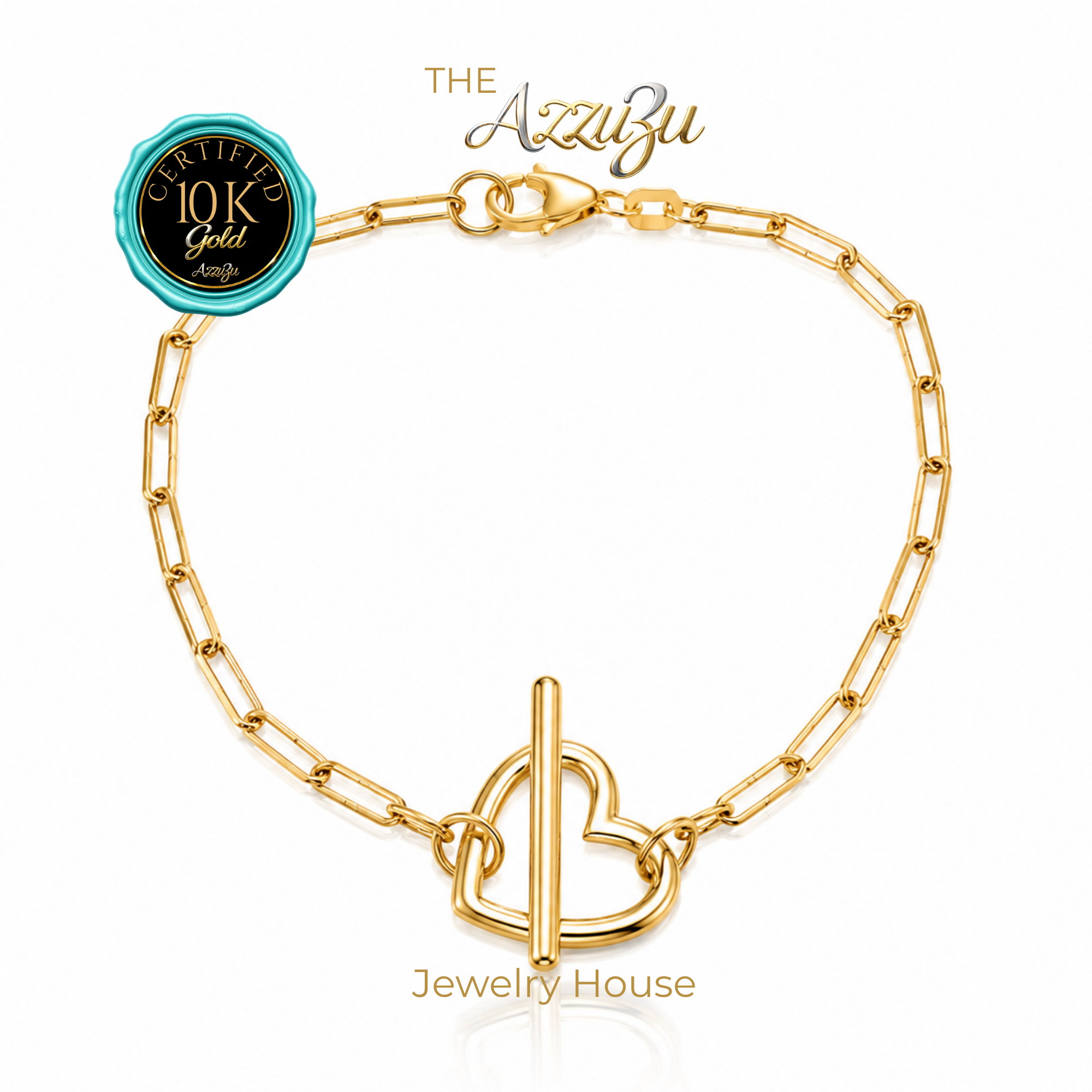 The AzzuZu 10K Yellow Gold "Heart Toggle" PaperClip Bracelet