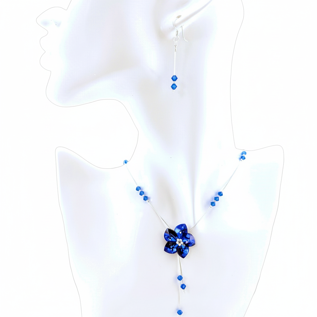 Sterling Silver Necklace & Earrings Set with Swarovski Mystic Crystal Flower