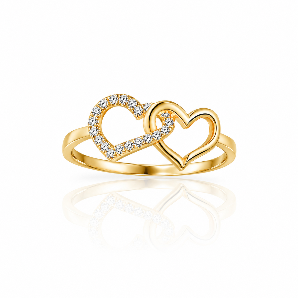 10K Pavé Interlocking Hearts Gold Ring