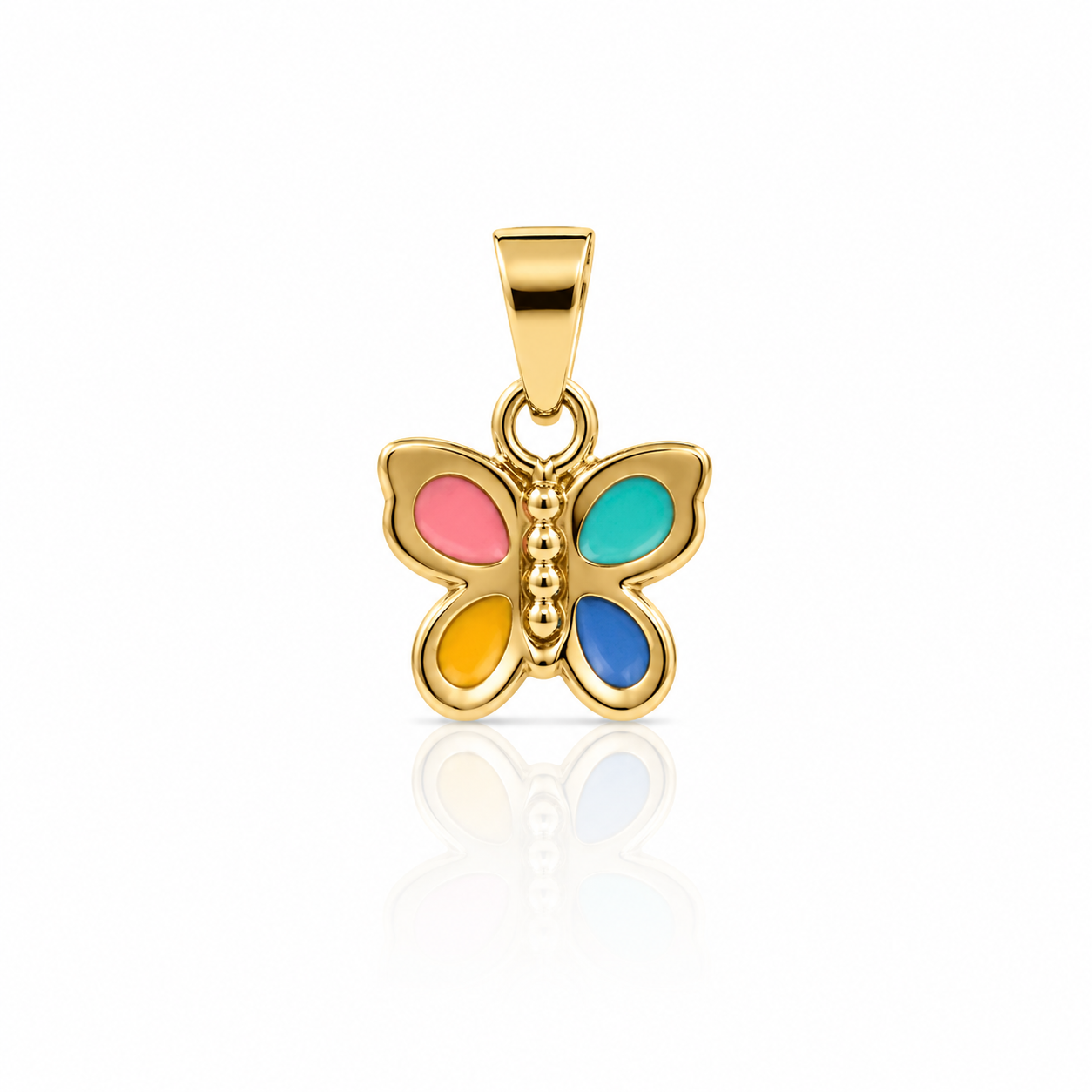 10K Tiny Multicolor Enamel Butterfly Gold Pendant