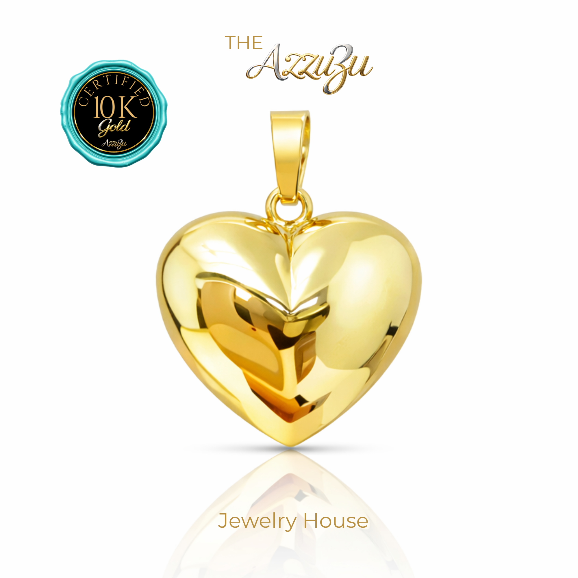 The AzzuZu 10K Yellow Gold  "Jumbo Puffed Heart" Pendant