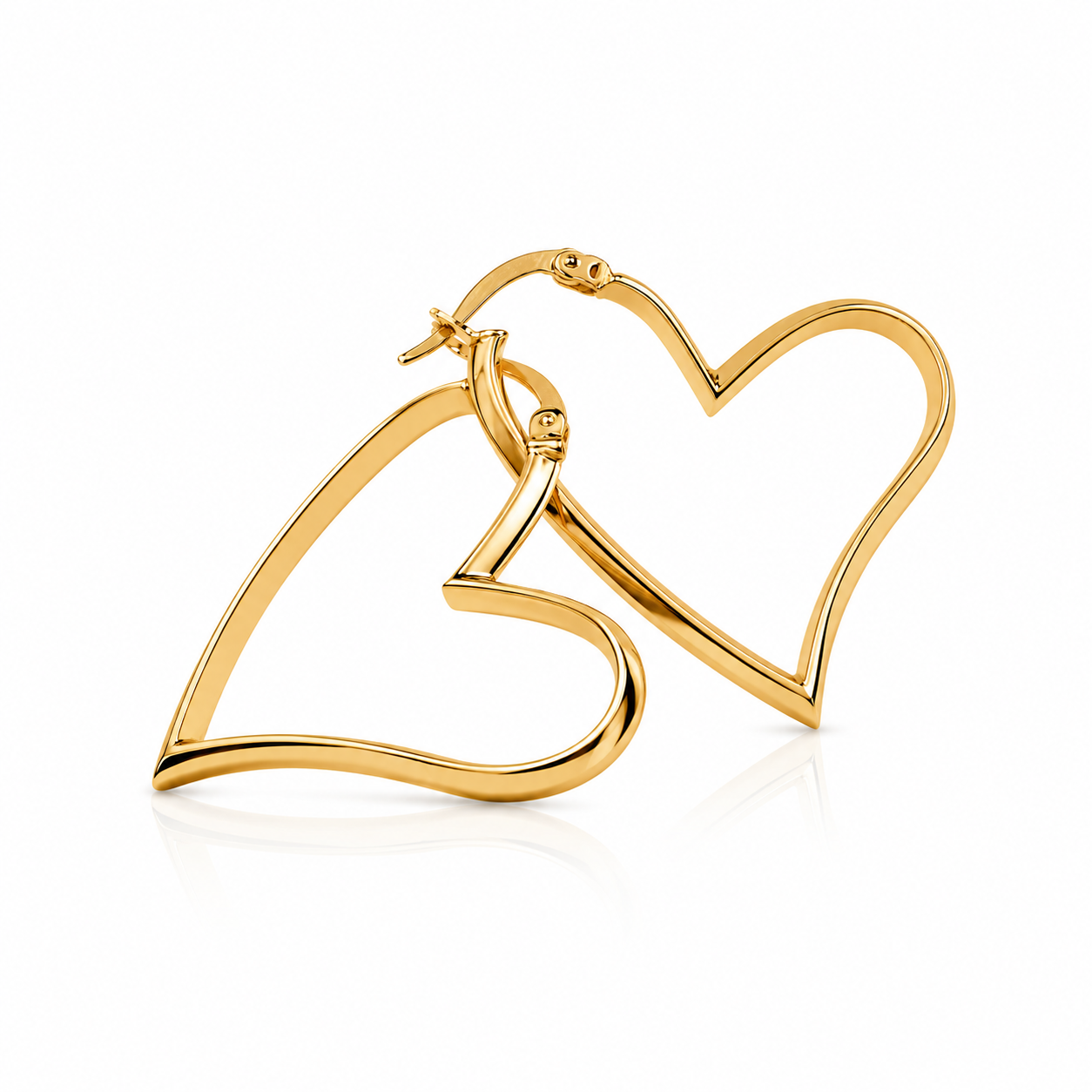 14K Big Open Heart Hoop Gold Earings