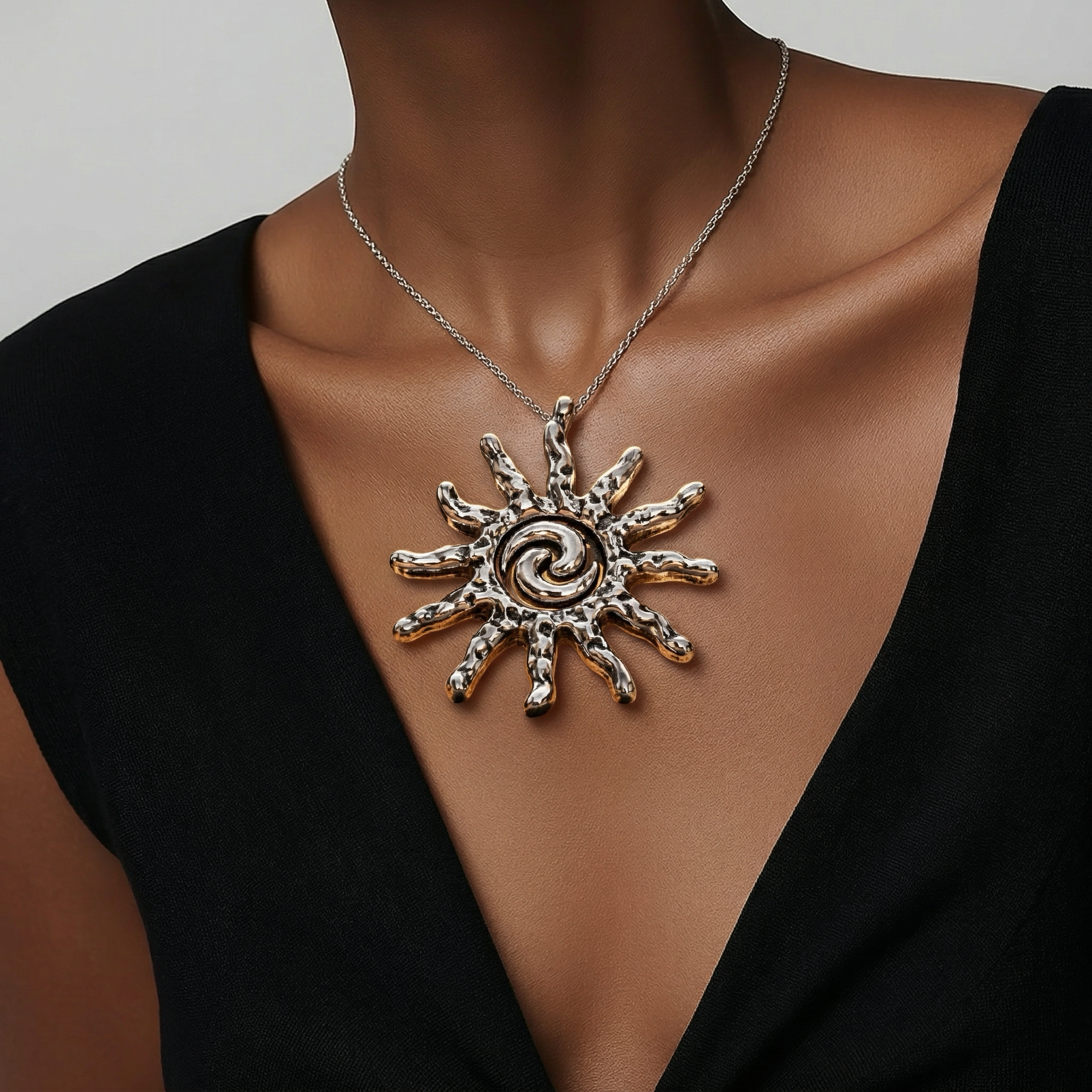 925 Sterling Silver Electroformed "Solar Spiral Emblem" MAXI Pendant