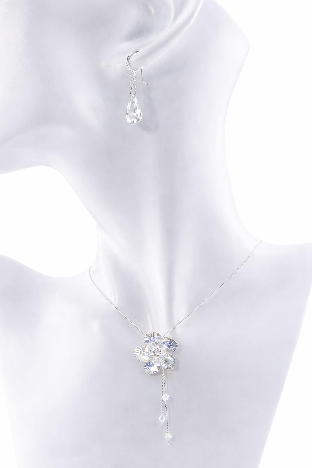 Sterling Silver Necklace & Earrings Set with White Swarovski Crystal Flower