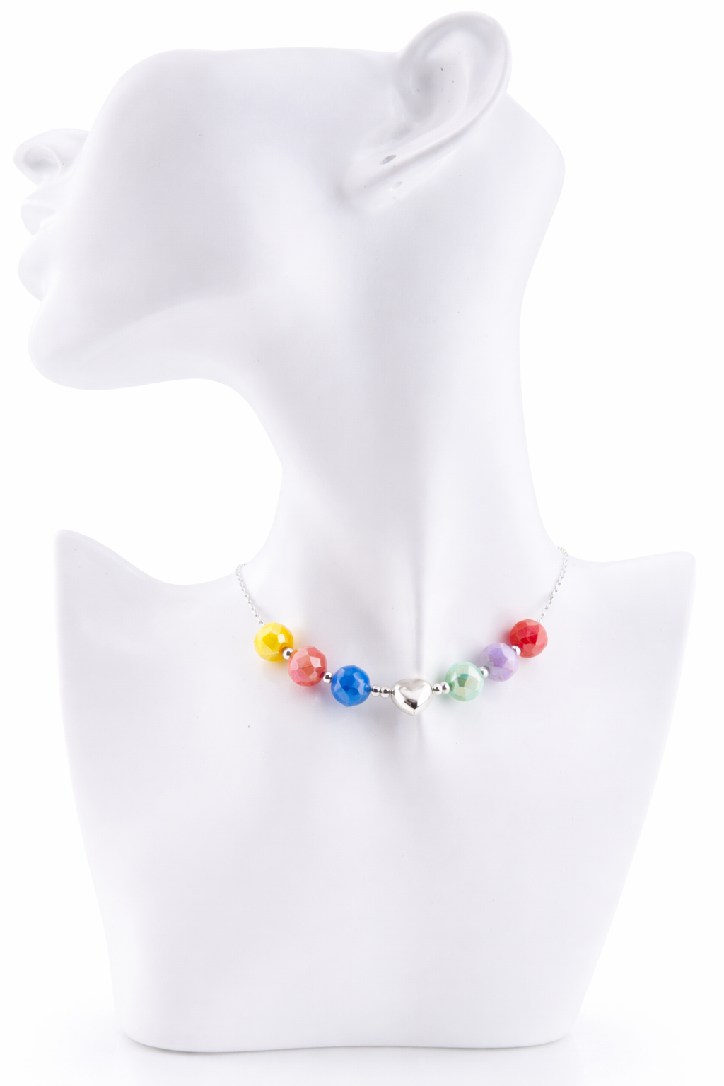 Multicolor Faceted Agate Silver Heart Necklace