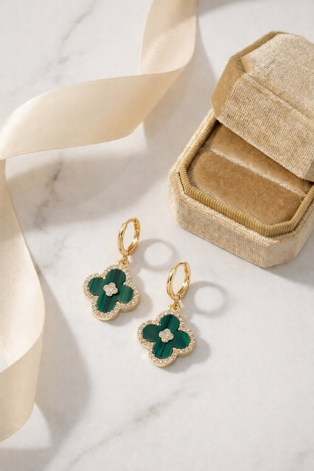 Green Malachite Magic Alhambra Van Cleef Style Earrings