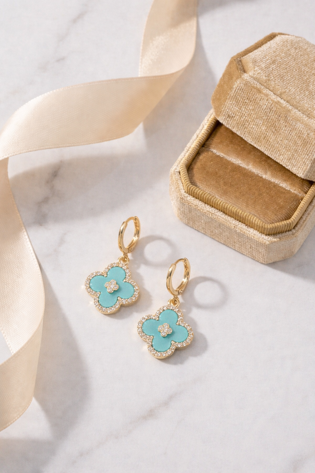 Turquoise Mother of Pearl Drop Van Cleef Style Earrings