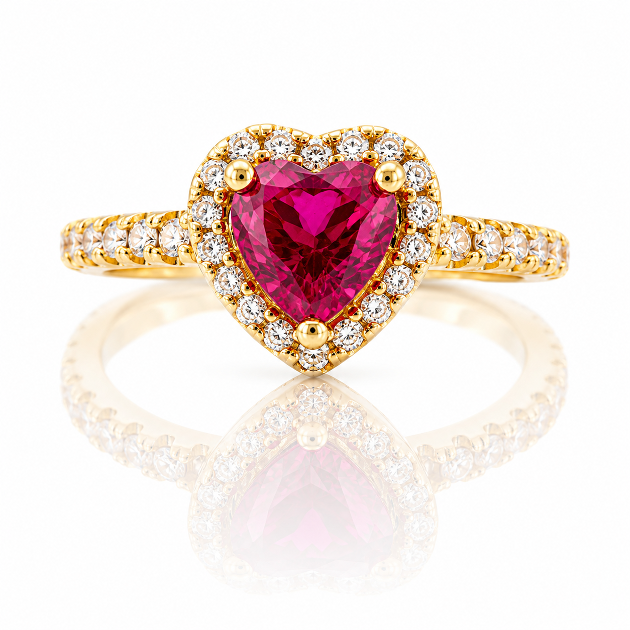925 Sterling Silver 
Elevated Pink Heart Ring – 14k Gold-Plated