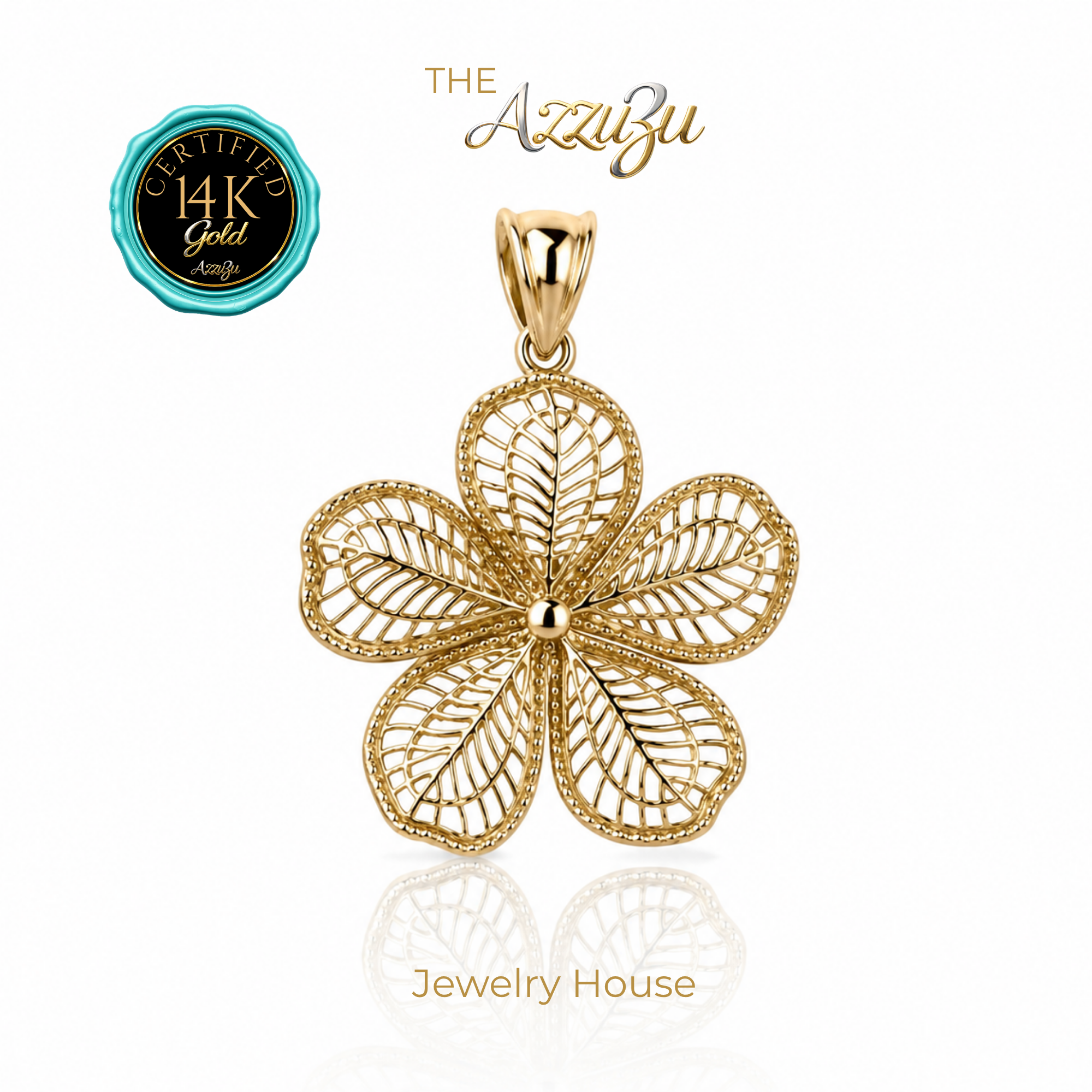 The AzzuZu 14K Yellow Gold "Filigree Flower" Pendant