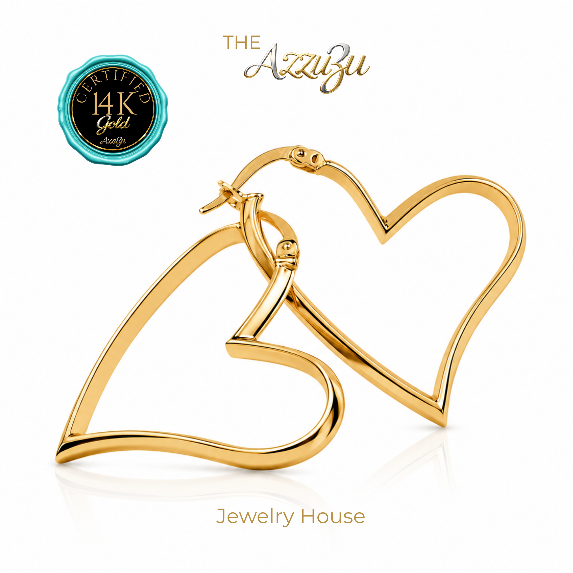 The AzzuZu 14K Yellow Gold "Big Open Heart" Hoop Earings