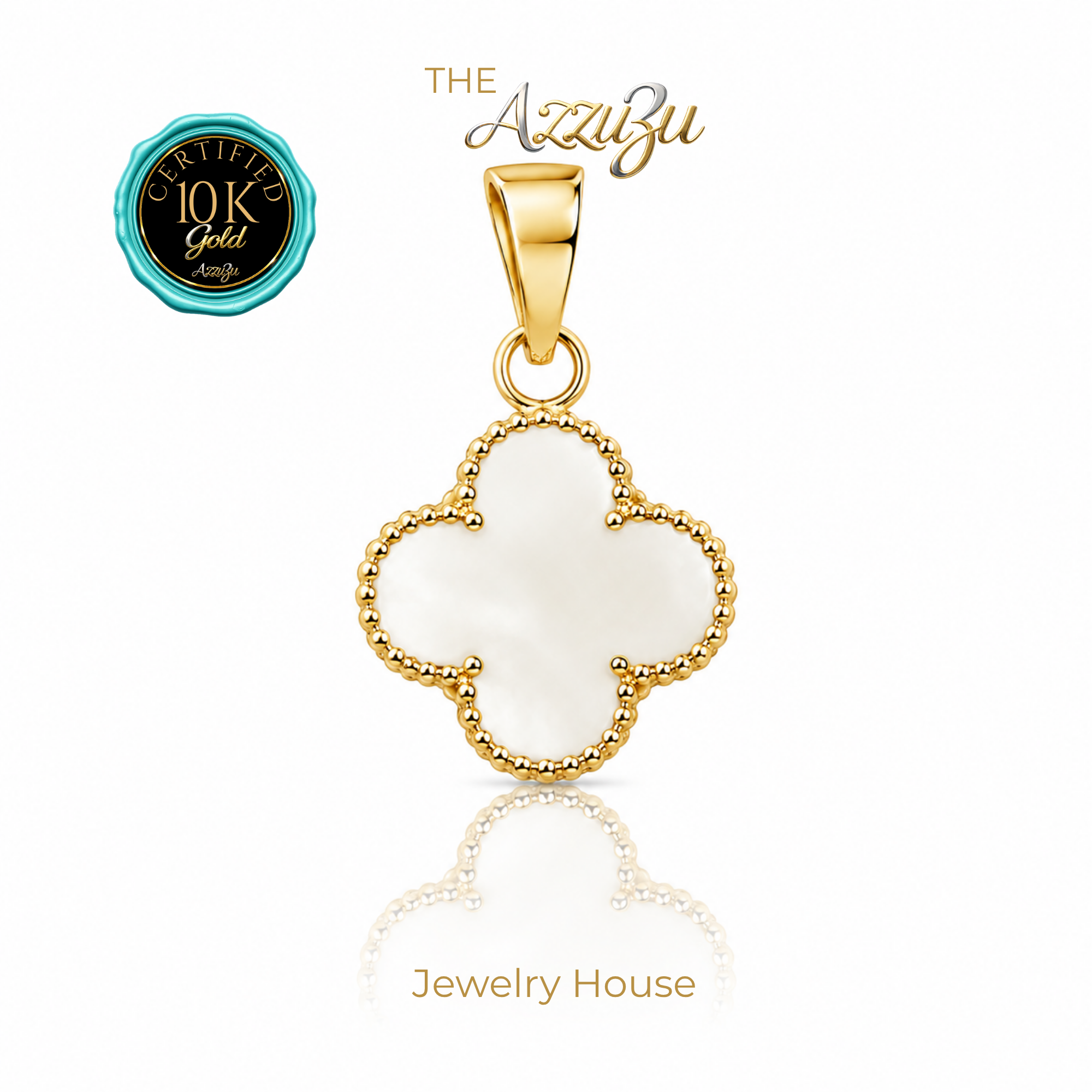 The AzzuZu 10K Yellow Gold "White Enamel Clover" Pendant