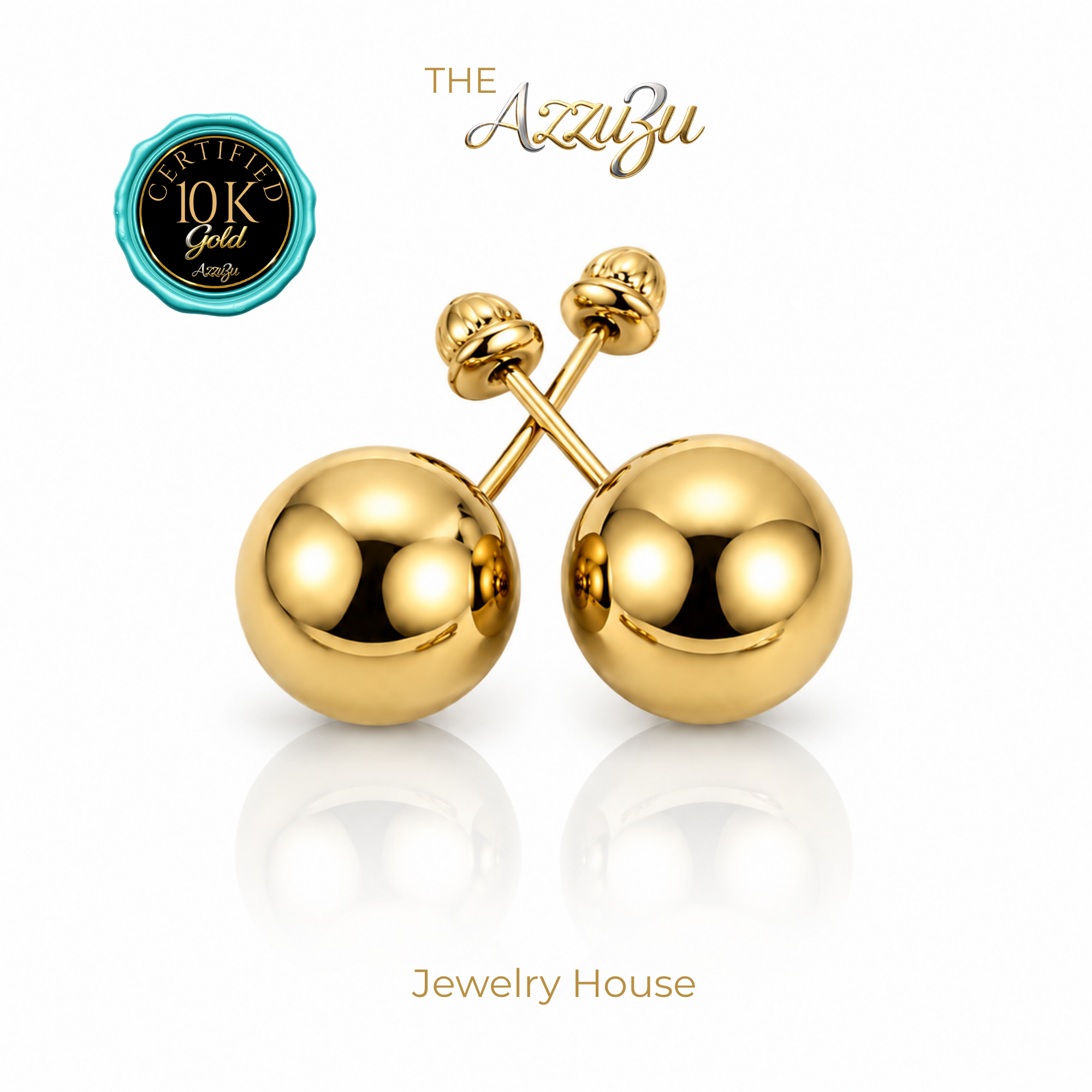 The AzzuZu 10K Yellow Gold "Ball Stud" Earings